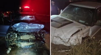 Homem morre e oito pessoas ficam feridas após carro e caminhonete baterem de frente na GO-341